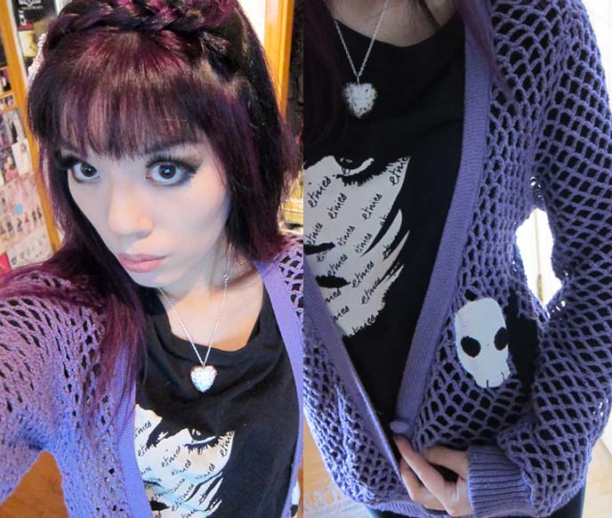 elf makeup, kawaii jewelry, cute sanrio accessories, travel compact makeup kit, best makeup palette, misikko hair curler, emo hairstyles, purple hair, violet hair dye, dark purple hairstyle, japanese goth fashion, alternative street style, cute goth girls, candy stripper, heart shaped necklace, skull sweater, jpop idols, kpop hair and makeup, jpop fashion, japan idols photos, big eyes japanese