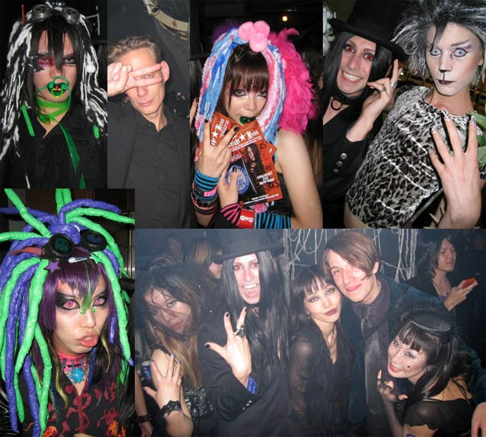 Covenant concert in Tokyo, Japan. Gothika and 4dmode1 Goth band members at Tokyo Midnight Mess, Gothic nightclub event. DJ Sisen of Tokyo Decadance.