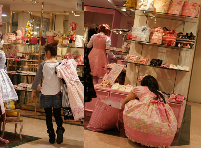 Angelic Pretty store clerks, candy cupcake decora clothing. Crazy cute kawaii Japanese fashion on Tokyo girls, Harajuku street style.