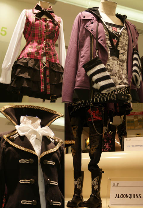 Algonquins Japanese punk goth lolita designer, at Laforet shopping center in Tokyo Japan. Visual kei stage stage outfit worn by Kamijo.