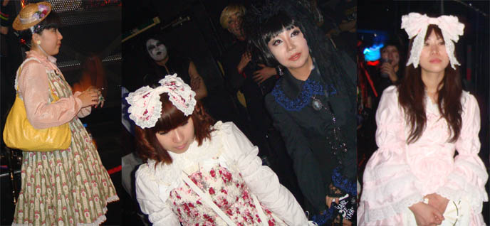 Goth Loli Heaven, sweet and lolita dresses, big hair bows at club night in Tokyo, Japan. Nightlife gosurori and egl elegant gothic lolita clothing.