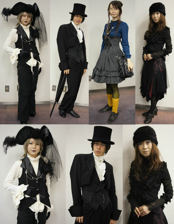 Misshapes club kid photos, Japanese photobooth portraits. Goth pirate costume with giant veiled hat and vest, dandy Victorian aristocrat fashion. Alamode Market, Gothic Lolita shopping and small designer boutiques, presented by D's Valentine in Tokyo Japan.