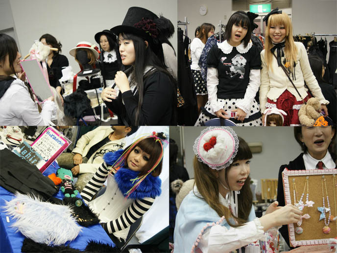 Gothic and Sweet lolita girls, cute hats and rave outfits. Neo-Victorian cyber clothing. Alamode Market, Gothic Lolita shopping and small designer boutiques, presented by D's Valentine in Tokyo Japan.