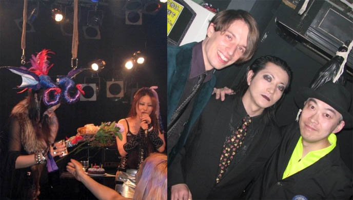 Gothika singer, Maya club organizer and Selia singer celebrate birthday at J-Goth club event in Shibuya, Goth club in Kabuki-cho, midnight mess.