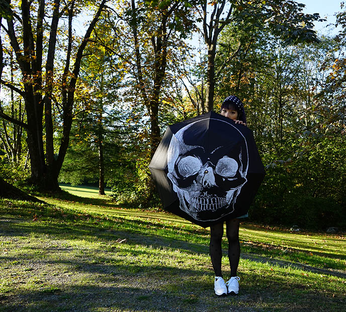 black white skull umbrella parasol ravengoods