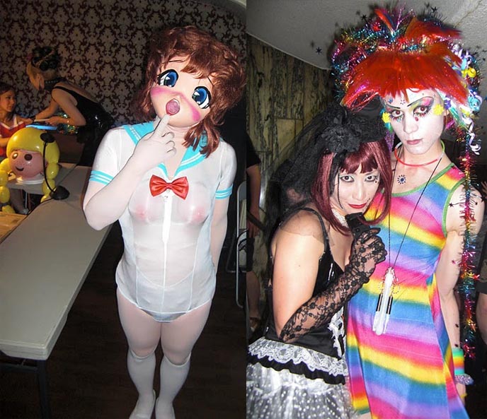 WEIRDEST FETISHES AT JAPANESE CLUB NIGHT: TOKYO KINK ALTERNATIVE PARTY, DEPARTMENT H. BODY MODIFICATIONS. weird japan, strangest clubs parties, world's weirdest events, japanese fetishes, leather dominatrixes, drag queens, , extreme piercings, body mods, drag queen fashion, rainbow brite