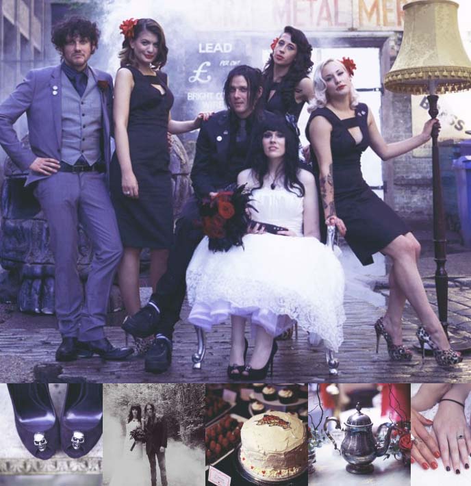 GOTH WEDDING INSPIRATION: KAT OF ROCKNROLL BRIDE. GOTHIC LOLITA STEAMPUNK  WEDDINGS, BLACK BRIDAL GOWN, DECOR.