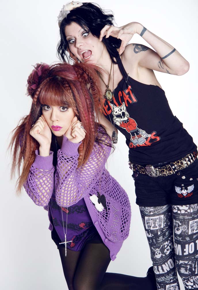 crimped hair, goth punk girls