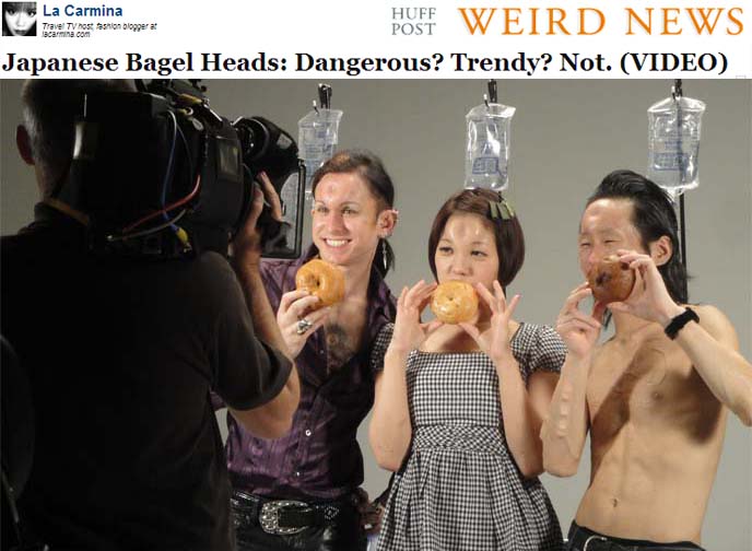 huffington post weird news, huff post weird news, bagel heads, japanese bagelheads, bagelhead, bagel head, japan saline forehead inflation, Anatomical Wonders, Japan, Video, Body Modification, Extreme Body Mods, weird Tokyo, Weird Photos & Videos, Weird News