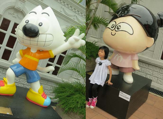 Hong Kong Avenue of Comic Stars, Kowloon Park manga, anime, cartoon statues, Chinese comics characters, Avenue of Comic Stars HK, Old Master Q, Tiger and Dragon Heroes, mcmug pig, sad panda, crying panda, panda bear statue, 星光大道, 香港漫畫星光大道, chinese comic book characters, kowloon park statues, comic art, hong kong statues