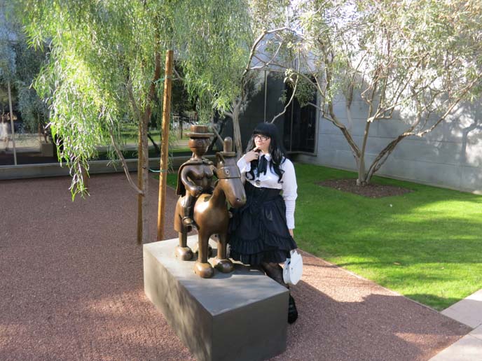 phoenix art museum, horse sculpture, sculpture garden exhibit, gothic lolita coordinate, egl, lolita dress