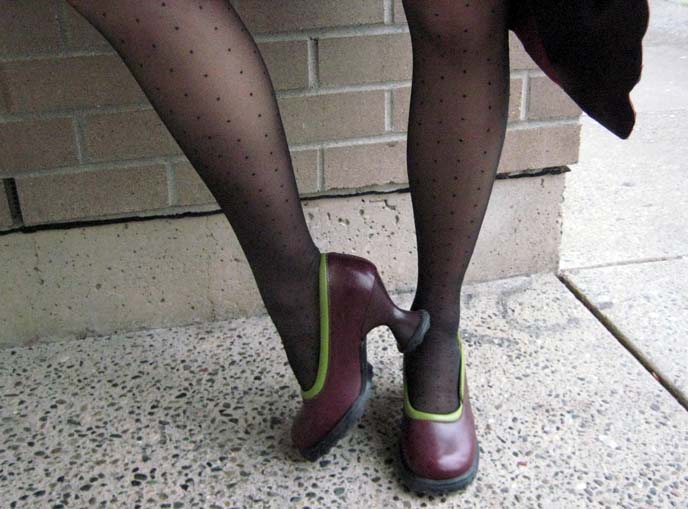 john fluevog shoes, fluevog heels, goth shoes, Lily Darling heels, polka dot tights