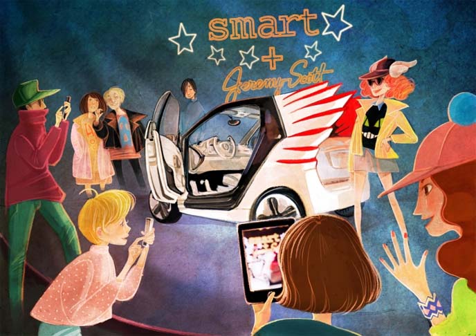 Jeremy Scott smart car, smartcar, smartforjeremy, Nancy Zhang illustration, Nancy Zhang artist