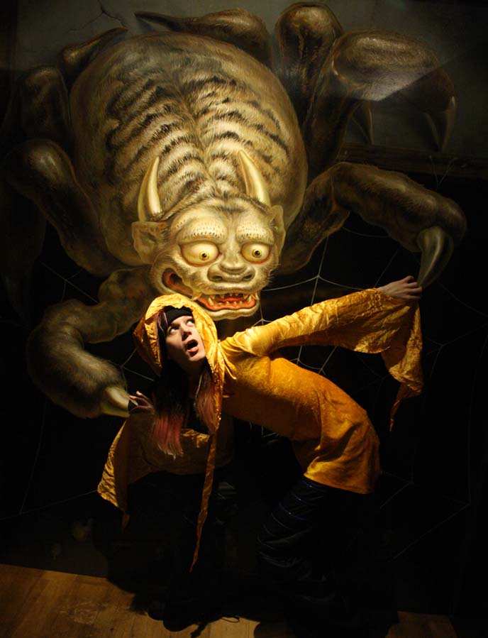 japanese monsters painting, giant scary spider