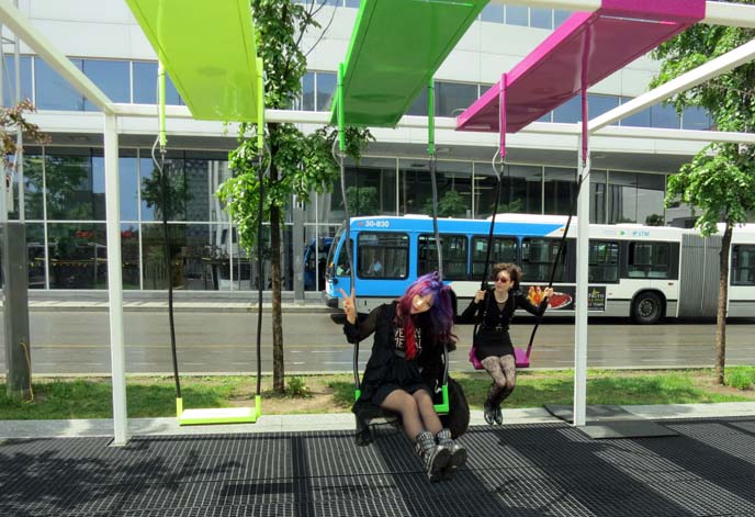 21 swings public art, musical swing set, Quartier des Spectacles in 