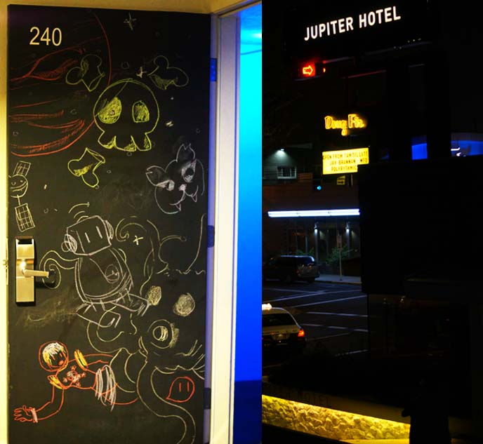 chalk art drawings, jupiter hotel doors