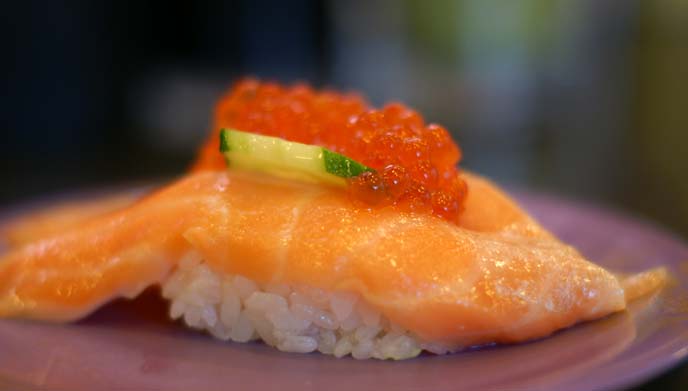 toro salmon sushi, ikura eggs