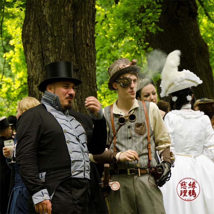 steampunk men, top hats, eyepatch