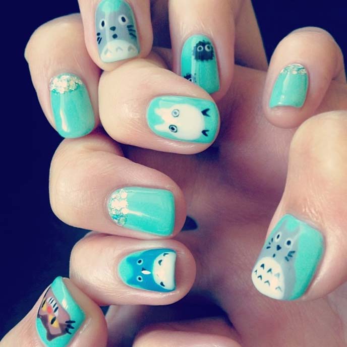 totoro nail art, sprites nails