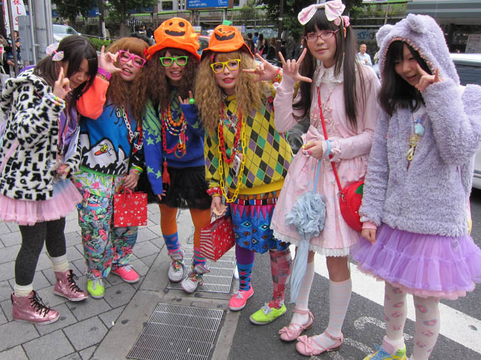 group of harajuku teenage girls