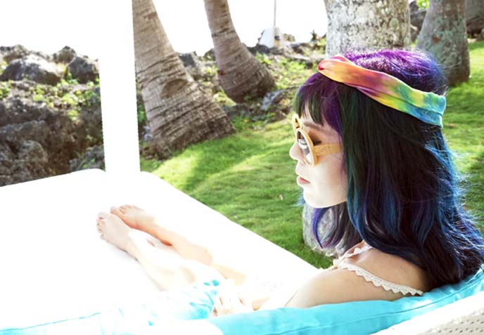 purple rainbow hair, headband