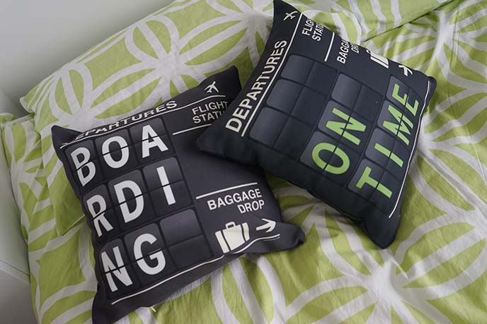 departures travel themed pillows