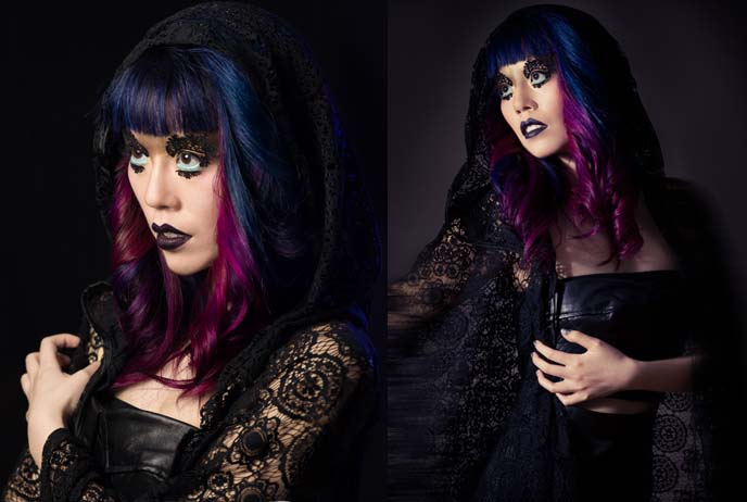 gothic fashion modeling, colored hair