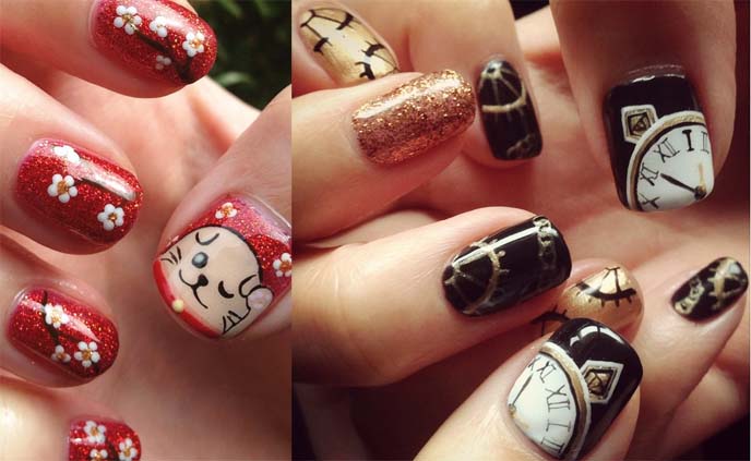 steampunk clockwork nail art, chinese new year nails