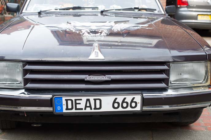 goth car, gothic license plate