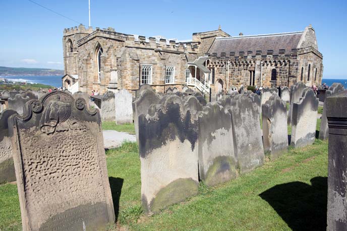 whitby abbey graveyard, tombstones