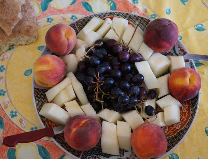 melon grapes peaches fruit plate