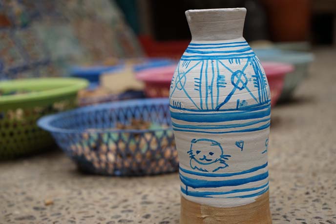 moroccan blue white painted ceramics