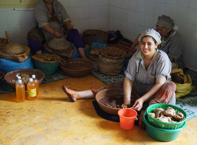 berber women making argan oil