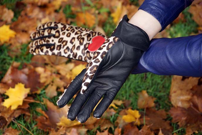 leather leopard print designer gloves