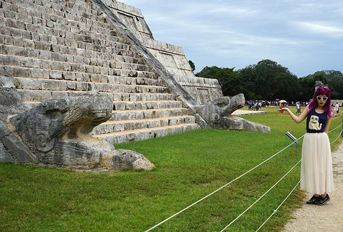 carved serpent heads, chichen itza