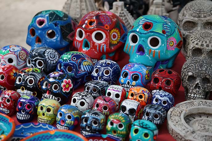 colorful day of dead skulls