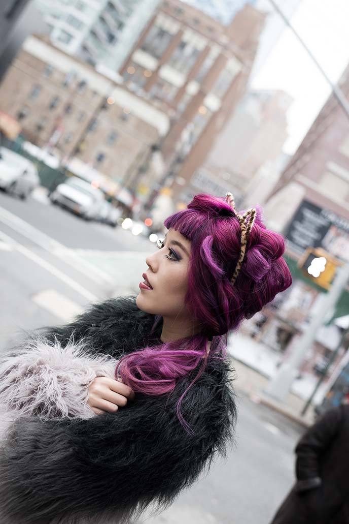 japanese hairstyles, purple color hair