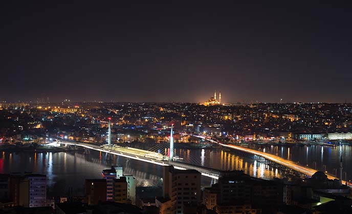 blue mosque at night