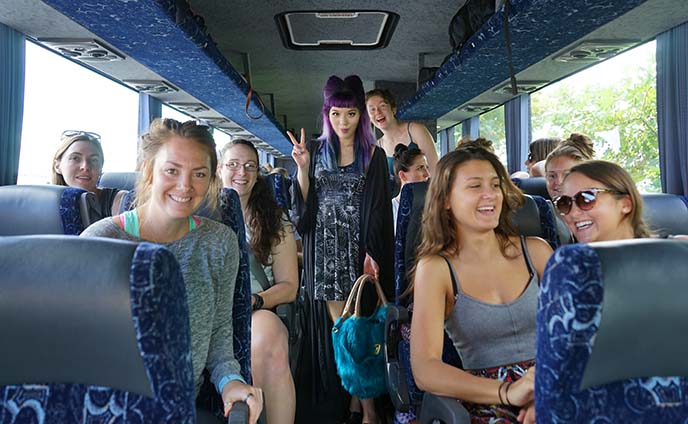 inside contiki bus, interior