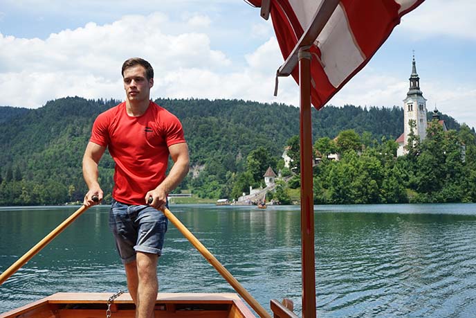 row boat ferry to lake bled