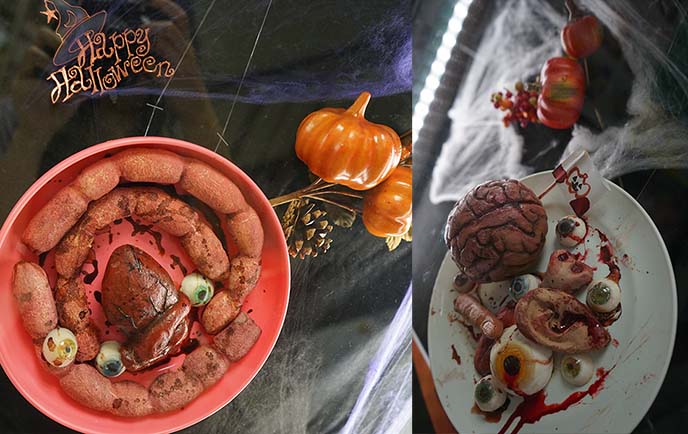 halloween eating eyeballs, disgusting horror food props