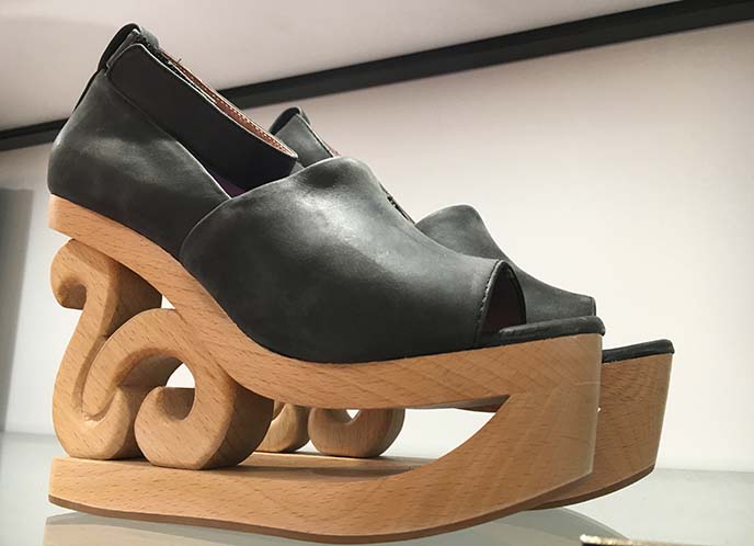 wood cut out heel platform shoes