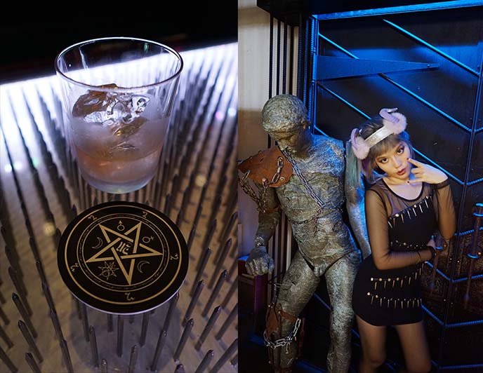 pentagram coasters, satan bar