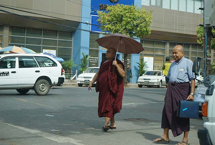 buddhist monk walking yangon