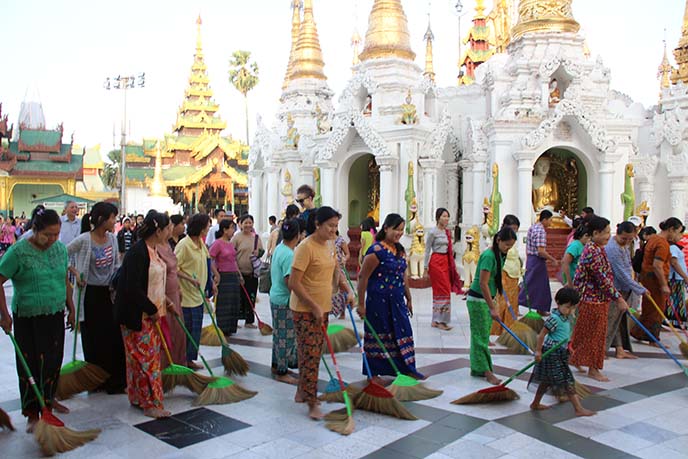 buddhist pilgrimage, sweeping floor