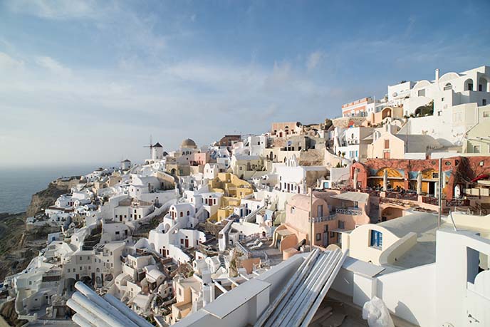 famous santorini windmill view