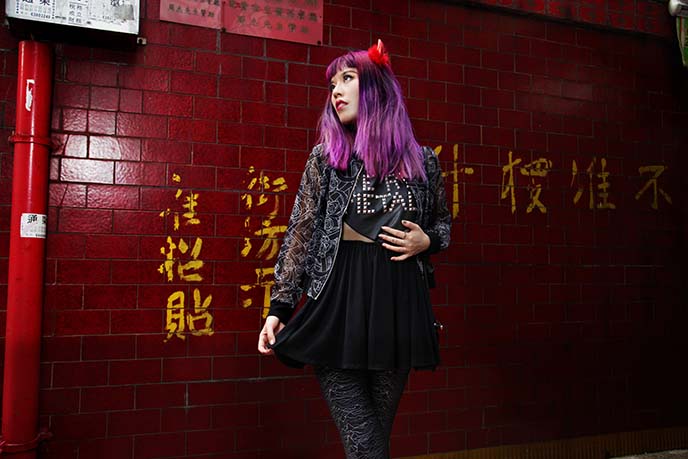 purple hair asian model chinese girl