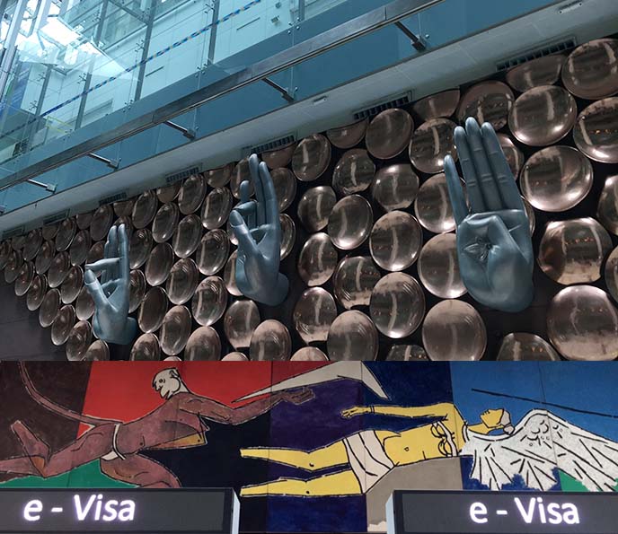 new delhi gandhi airport hands sculptures