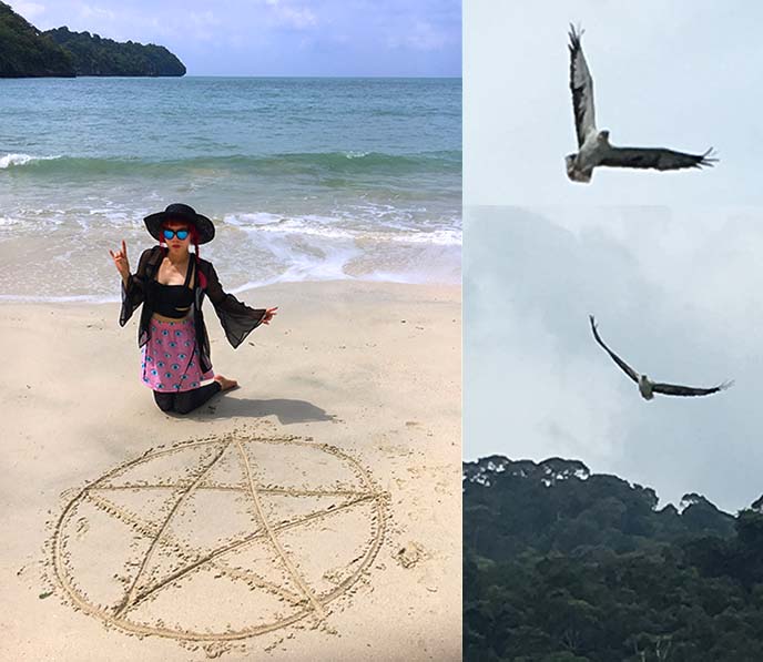 pentagram drawn on beach, sand