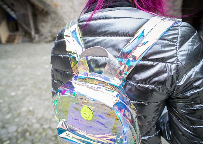 iridescent holographic backpack bag